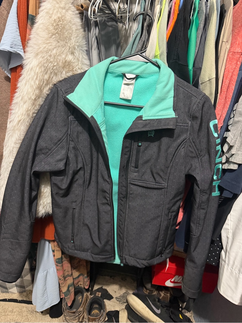 Cinch Womens Gray Shell Jacket with Teal Fleece Lining